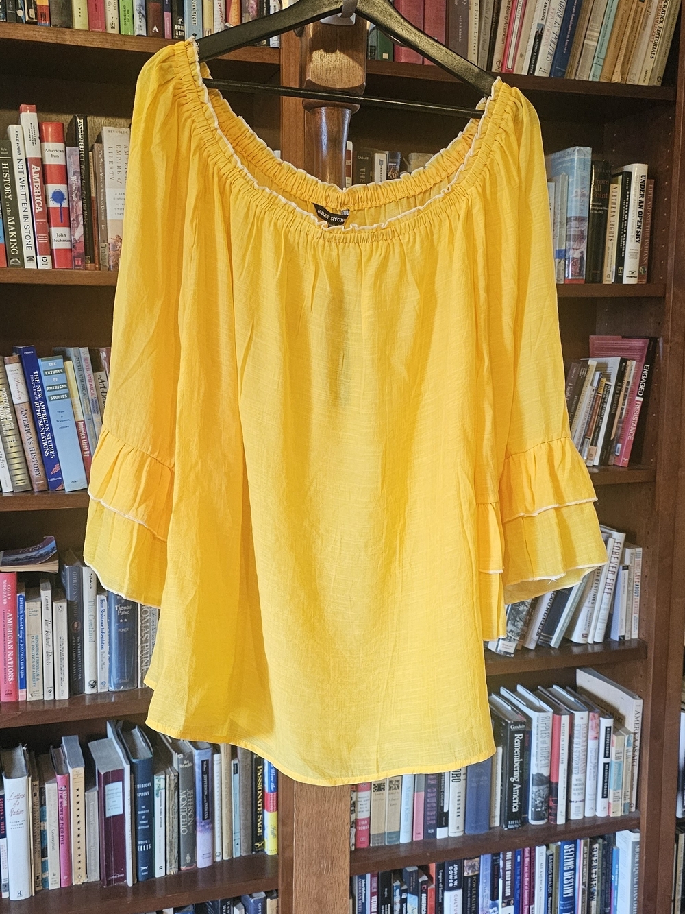 Yellow Off-Shoulder Ruffle Sleeve Top